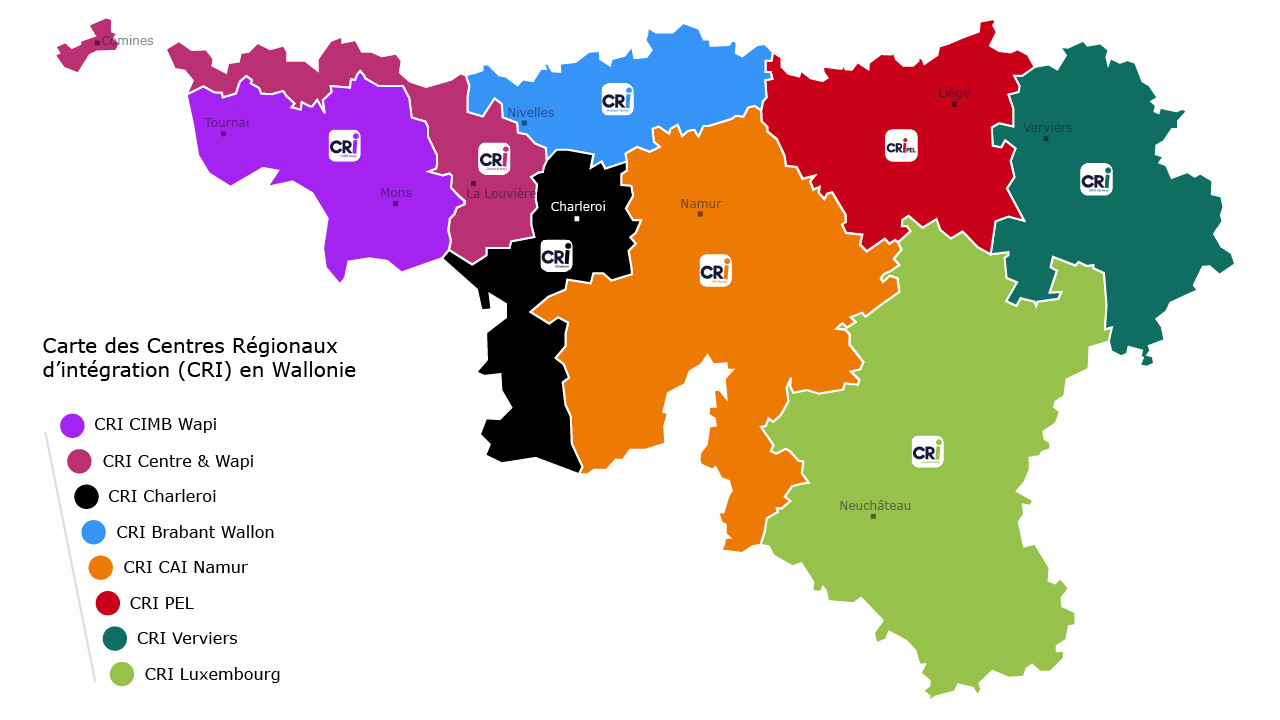 Carte de répartition par territoire des CRI en Wallonie